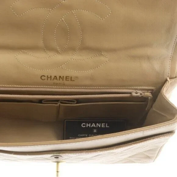 Authentic CHANEL CC Paris Limited Double Flap Bag Lambskin Matelasse Chain Beige - Picture 7 of 8